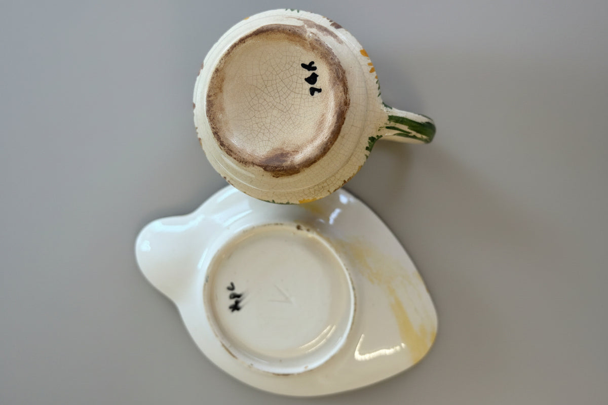 Vintage British Studio Pottery Mint Sauce Jug & Saucer Set