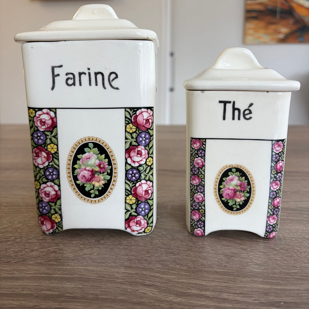 Antique Art Deco Ditmar "Eden Rose" Ceramic Cannisters