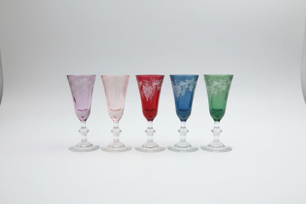 Vintage MARW 1980s Cristallerie Italian Art Glass Liqueur Flutes