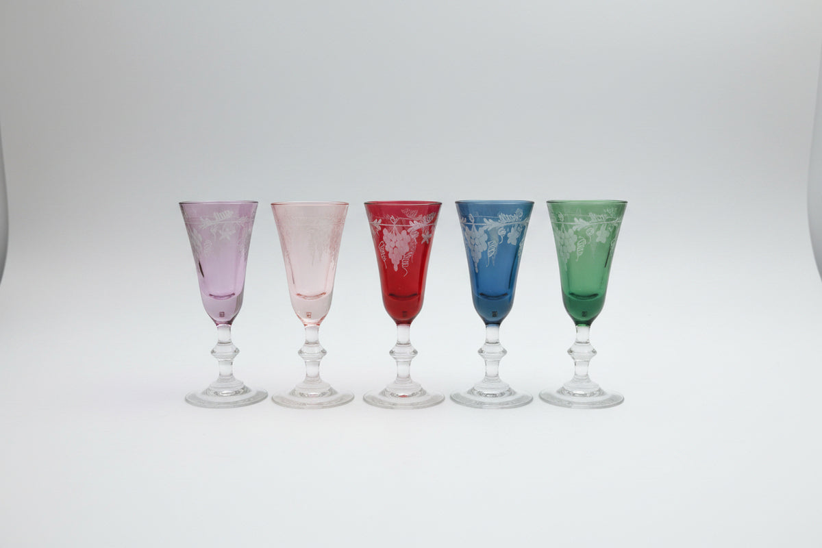 Vintage MARW 1980s Cristallerie Italian Art Glass Liqueur Flutes