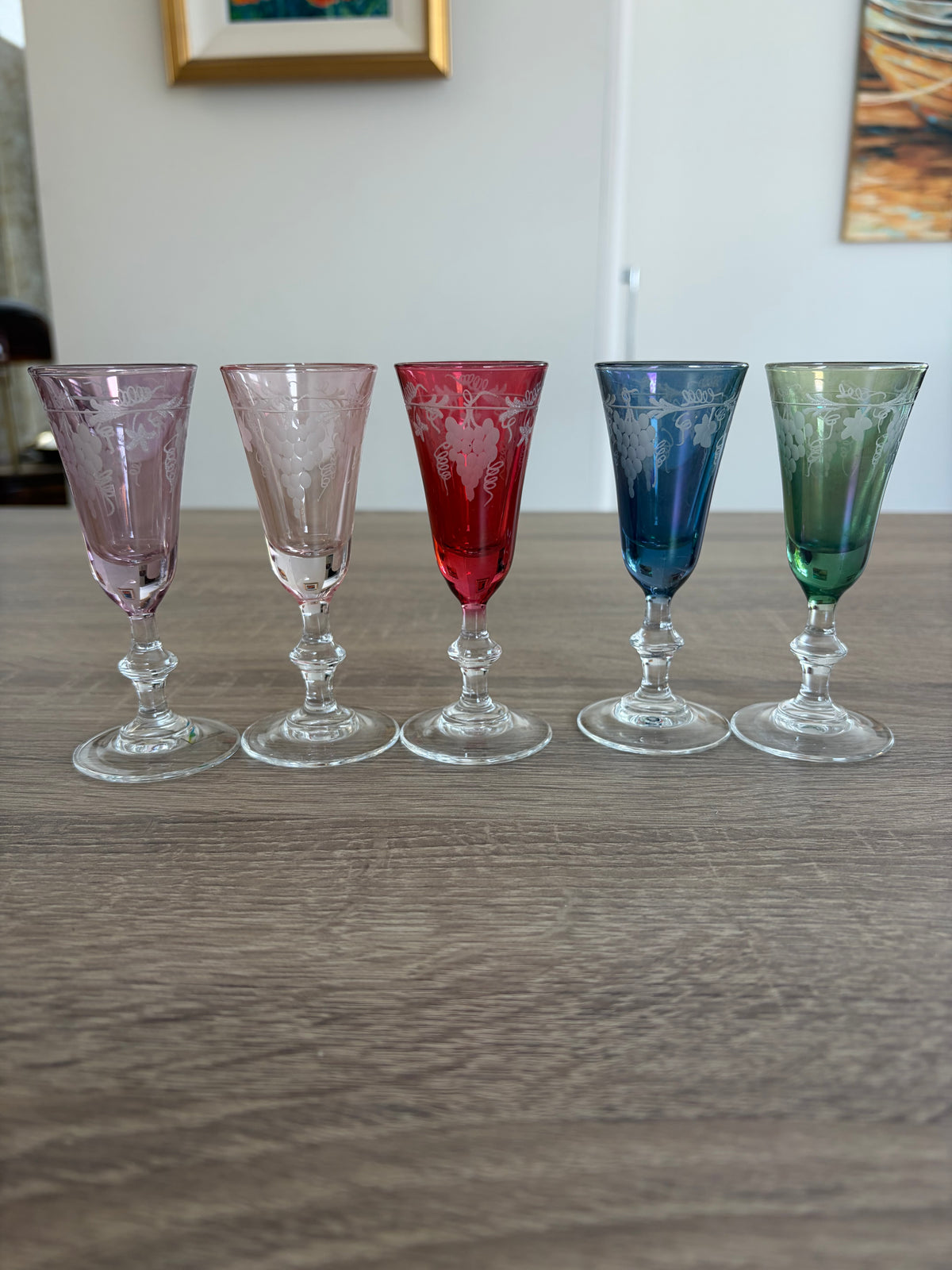 Vintage MARW 1980s Cristallerie Italian Art Glass Liqueur Flutes