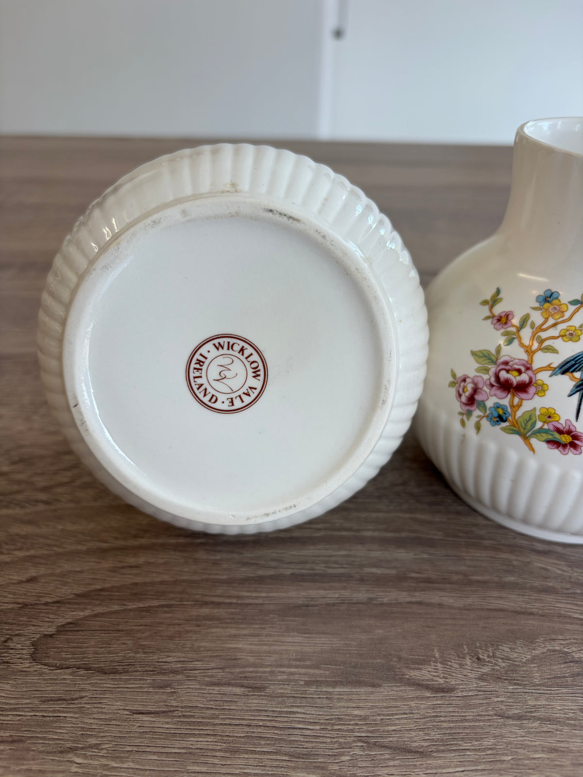 Pair of Vintage Wicklow Vale Ceramics  "Bird & Butterfly" Bud Vases