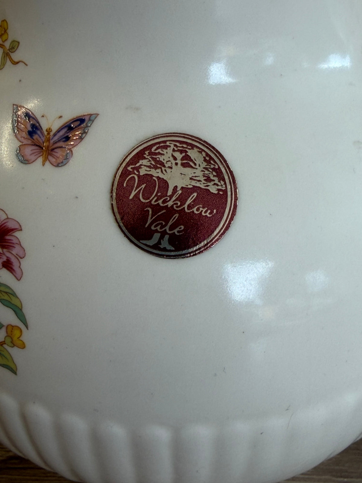 Pair of Vintage Wicklow Vale Ceramics  "Bird & Butterfly" Bud Vases