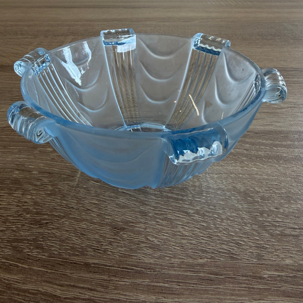 Vintage 1930s Art Deco Stolzle Blue Glass Bowl