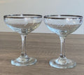 Vintage Silver-Rimmed Etched "Happy Anniversary" Champagne Coupes (Pair)