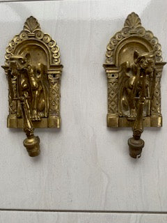 Antique Gothic Revival Brass Griffin Chimera Electric Sconces (Pair)