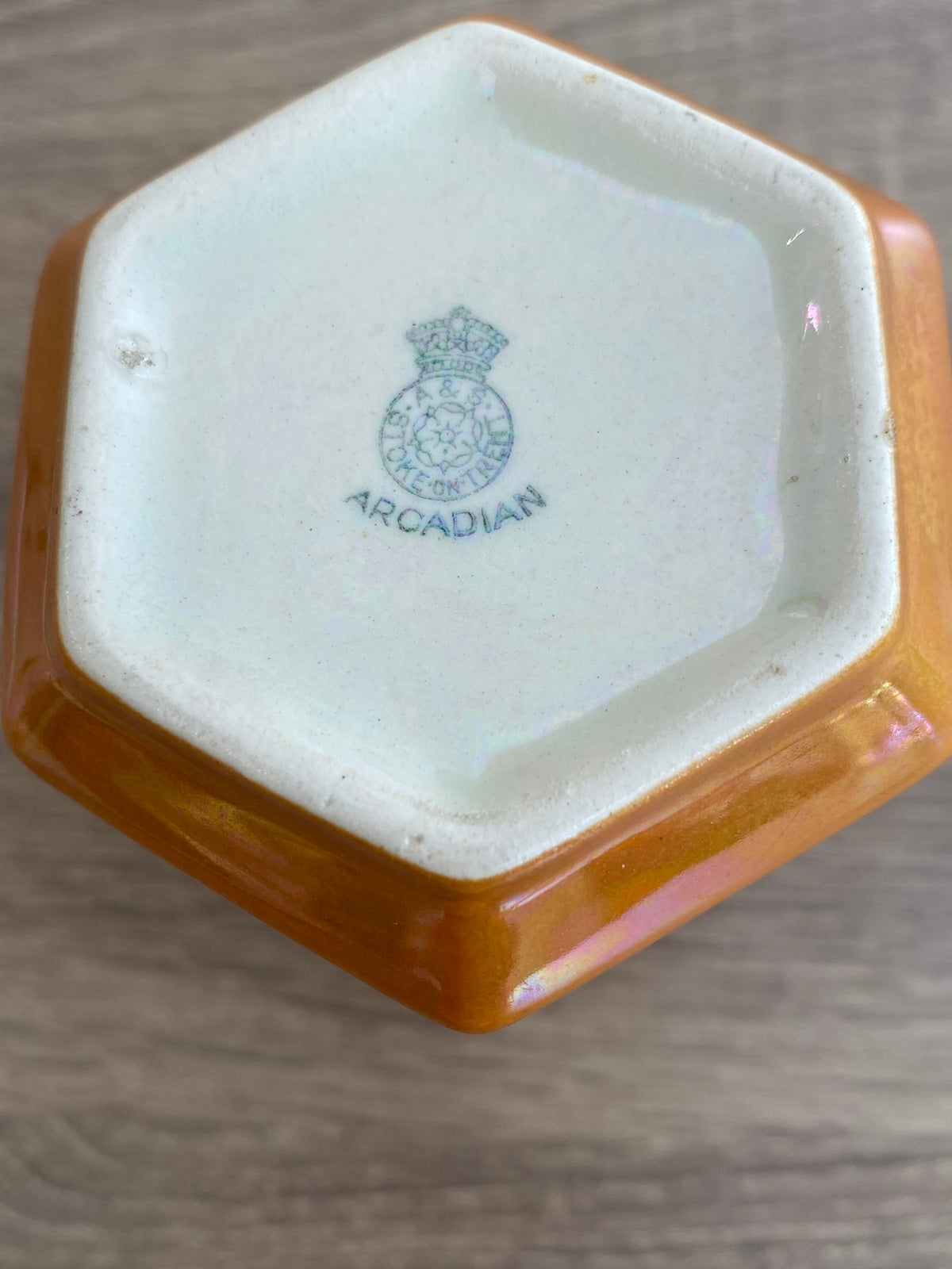 Antique 1920s Arcadian China Lustreware Octagonal Set – Lidded Sugar Bowl & Vase