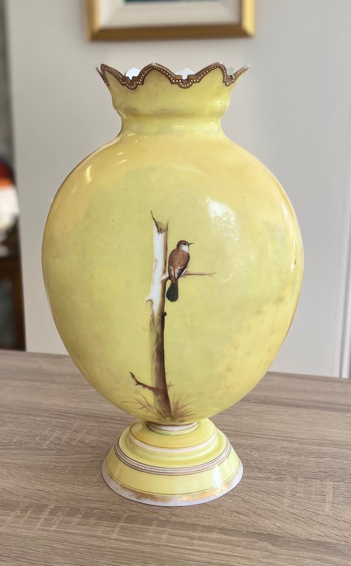 Antique c. 1910 A.G. Harley Jones "Royal Vienna" Hand-Painted Vase – Winter Deer & Bird Vignette