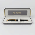 A grey and gold pen Elysee Vintage Fountain Pen, circa 1990's in original presentation box. The brand name 'elsee' is visible on the inside lid.
