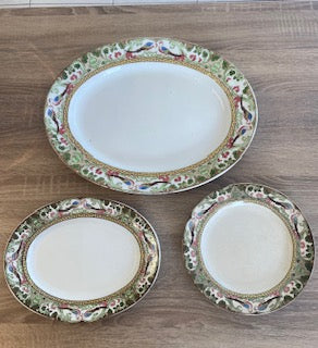 Antique c.1909 Adderleys Ltd "Delhi" Chinoiserie Platter & Plate Set (3 Pieces)