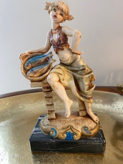 Vintage Italian Simonetti Figurine on Genuine Carrara Marble Base