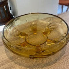 1930s Art Deco Stölzle Czech Amber Pressed Glass Footed Centerpiece Bowl