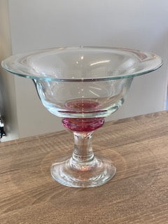 Vintage Jerpoint Glass Studio Hand-Blown Pedestal Bowl – Heather Pink Stem Accent