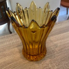 Vintage 1930s Art Deco Sowerby Amber Pressed Glass "Lily" Vase (Pattern No. 2305)