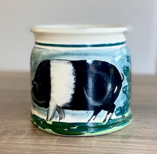 Vintage 1970s Iden Pottery Rye Studio Ceramic "Saddleback Pig" Crock