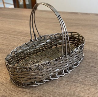 Vintage French Hand-Woven Silver Plated Metal Wire Basket