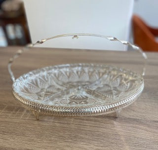 Vintage Mayell "Queen Anne" Silver-Plated & Cut-Glass Serving Basket