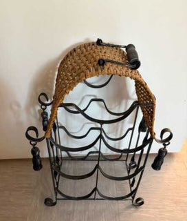 Vintage Wrought Iron 7-Bottle Wine Rack