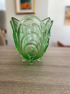 Vintage 1930s Art Deco Stolzle Green  Glass Vase