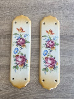 Pair of Vintage BLD Floral Porcelain Door Finger Plates