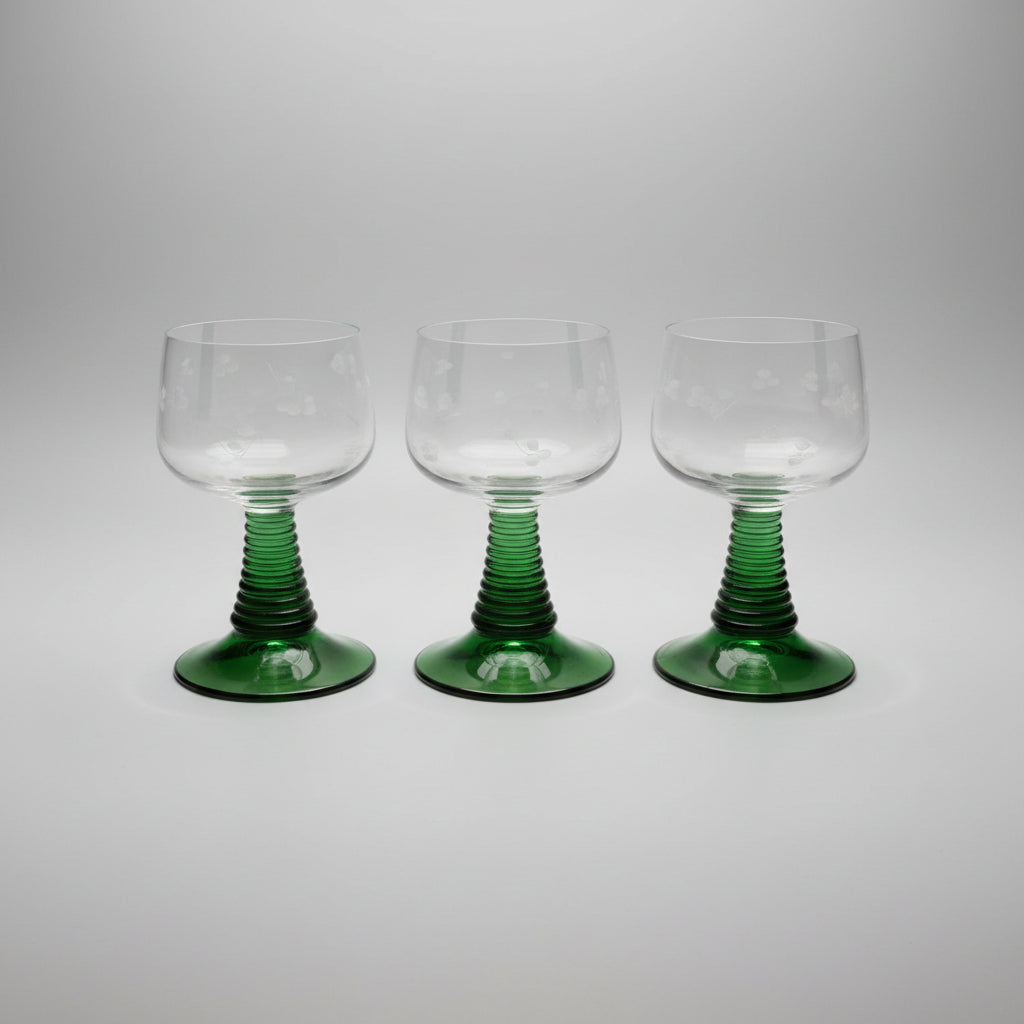 Vintage Duiske Irish Hand-Cut Rhine Wine Glasses - Set of 3