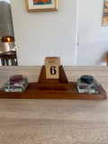 Antique 1930s Art Deco Wooden Desk Stand & Inkwells (A/F)