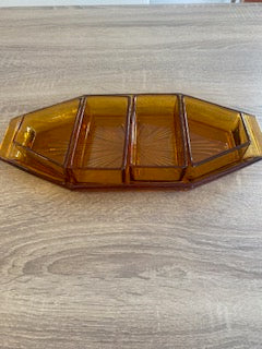 Vintage 1930s Art Deco Amber Glass 5-Piece Hors D'oeuvre Set