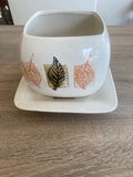 Vintage Mid-Century Modern Square Ceramic Cachepot Planter & Saucer