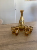Vintage Mid-Century Italian Amber & Gold Liqueur Set