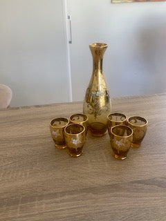Vintage Mid-Century Italian Amber & Gold Liqueur Set