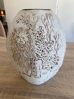 Vintage Mid-Century Indian Studio Pottery Lion Vase