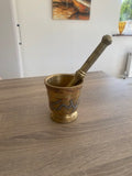 Vintage Hand-Etched Inlaid LNS Cairoware Mortar & Pestle
