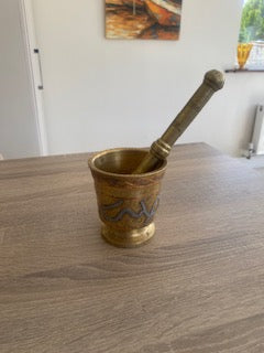 Vintage Hand-Etched Inlaid LNS Cairoware Mortar & Pestle