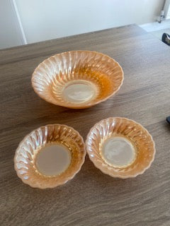 Vintage 1950s Fire-King "Peach Lustre" Swirl Dessert Set