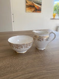 Vintage 1950s Roslyn China Gold Chintz Creamer & Sugar Set