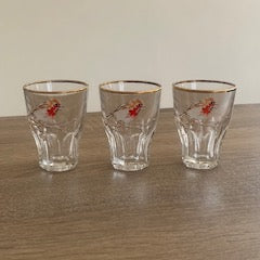 Vintage 1960s French "Red Robin" Gilded Juice Glasses