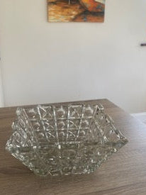1930s Art Deco Libochovice Czech Square Geometric Pressed Glass Bowl