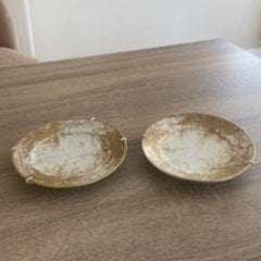 1930s Art Deco Hutschenreuther Selb Gold Marble Plates - Pair
