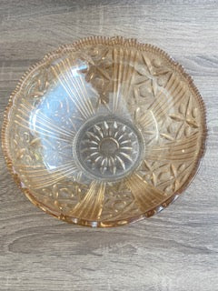Circa 1930 Antique Marigold Carnival Glass Pinwheel & Fan Centerpiece Bowl