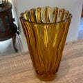 1930s Val Saint Lambert "Luxor" Pattern Amber Pressed Glass Vase