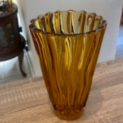 1930s Val Saint Lambert "Luxor" Pattern Amber Pressed Glass Vase