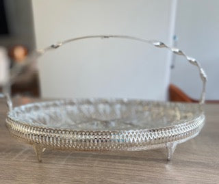 Vintage Mayell "Queen Anne" Silver-Plated & Cut-Glass Serving Basket