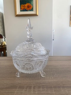 Vintage 24% Lead Crystal Bonbonniere with Frosted Rose Pattern