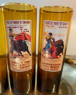 Vintage 1960s Spanish Bullfighting Amber Highball Glasses – Set of 4