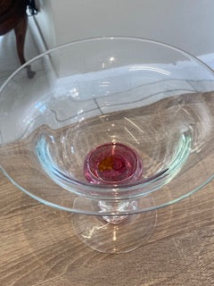 Vintage Jerpoint Glass Studio Hand-Blown Pedestal Bowl – Heather Pink Stem Accent