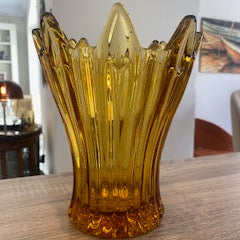 Vintage 1930s Art Deco Sowerby Amber Pressed Glass "Lily" Vase (Pattern No. 2305)