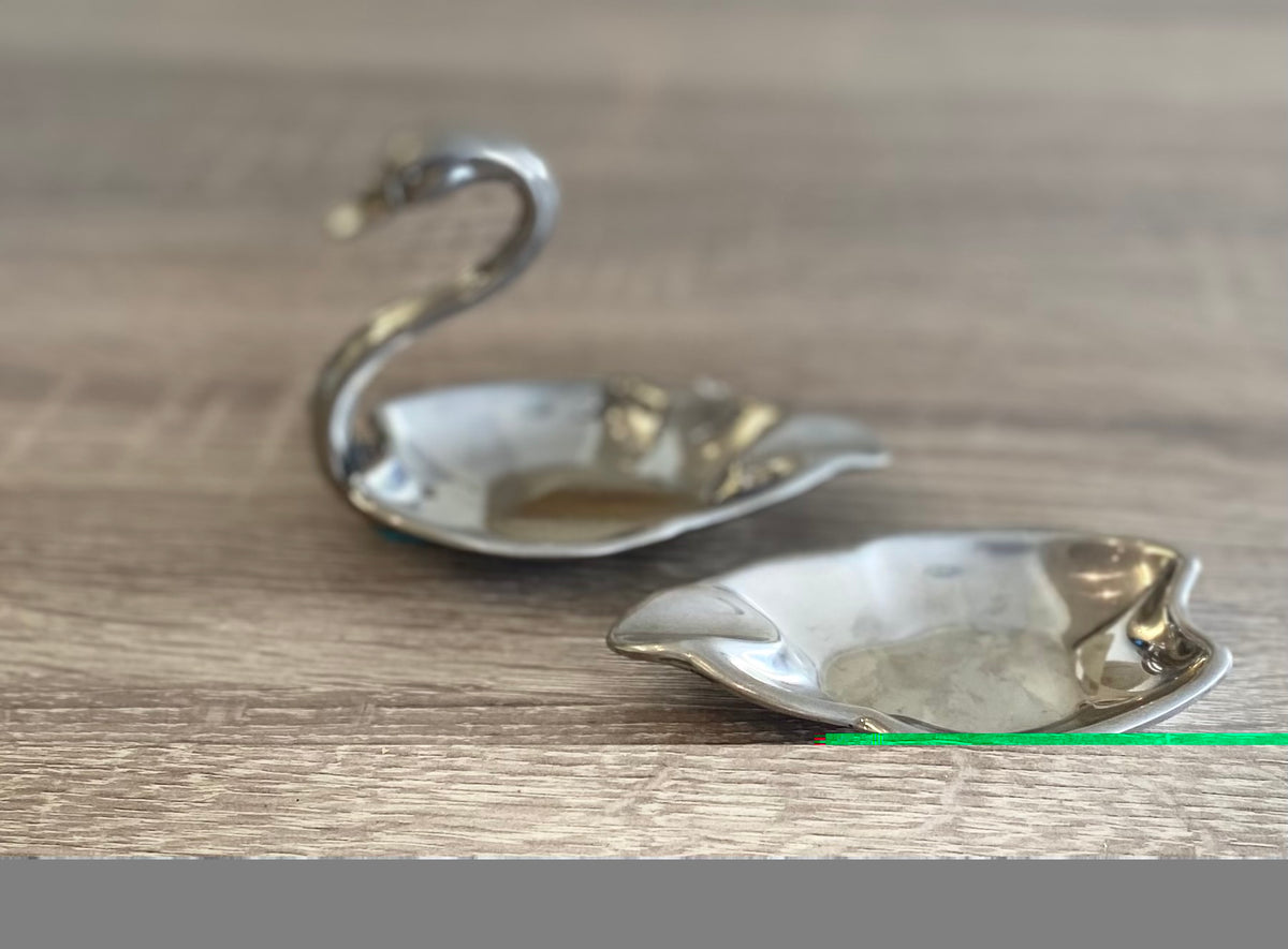 Vintage Silver-Plated Stackable Swan Ashtray Set