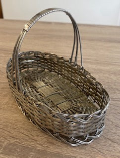 Vintage French Hand-Woven Silver Plated Metal Wire Basket
