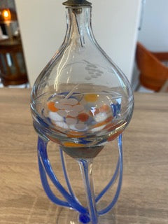 Vintage Duiske Hand-Blown Art Glass Countertop Oil Lamp