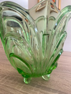 Vintage 1930s Art Deco Stolzle Green  Glass Vase